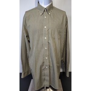 LL Bean Button Down‎ Shirt Mens Large Wrinkle Resistant Green Beige Plaid Pocket
